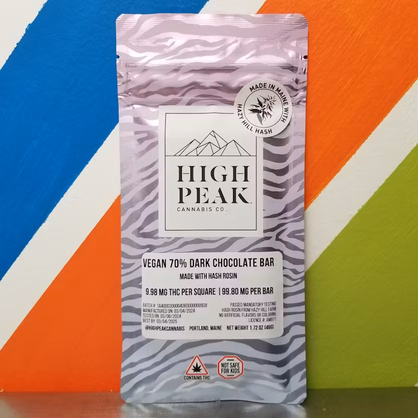 highpeakcannabisco cannabis product packaging Hazy Hill Farms Medical Wells ME and Portland ME highpeakcannabisco dispensary shelf display Maine Wells and Portland cannabis shop